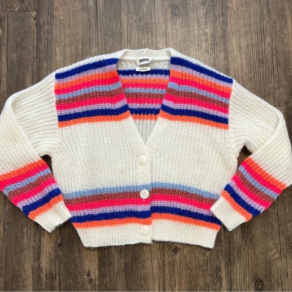 INDEE Network Cardigan Stripe Colorful Long Sleeves Sweater Size 10 - Picture 7 of 14